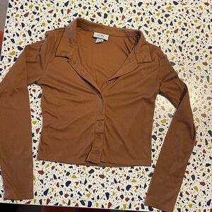 Just Polly Brown Button-Down Women's Shirt